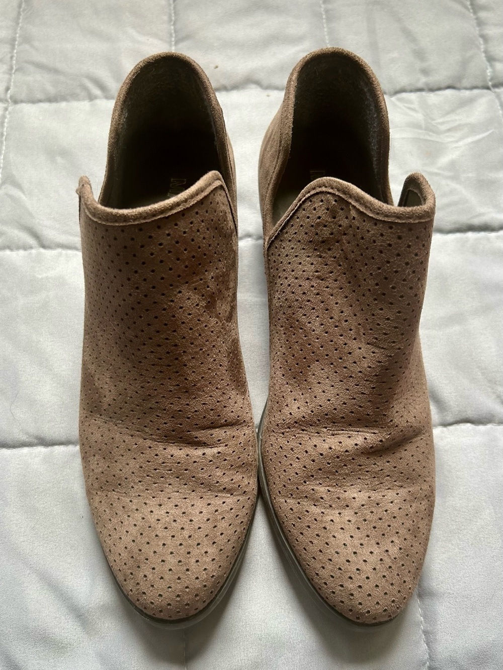 Women's Perforated Taupe Suede Ankle Booties